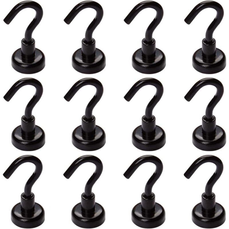 Shining House - 12LB Magnetic Hooks, Pack of 12 Neodymium Magnet Magnetic Hooks