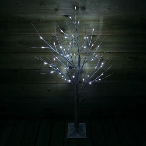 SNOWTIME 1.2m (4ft) Indoor Outdoor Christmas Lit Birch Tree with 48 Ice White LEDs