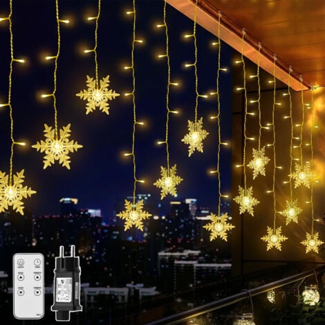 XIIW 12M LED Lichterketten Indoor Outdoor Schneeflocke Lichtervorhang Weihnachten Lichterkettenvorhang, 360 LED, 10 Modi, Stimmungslichter für Balkon, Fenster, Hochzeit, Wasserdicht IP44, Fernbedienung