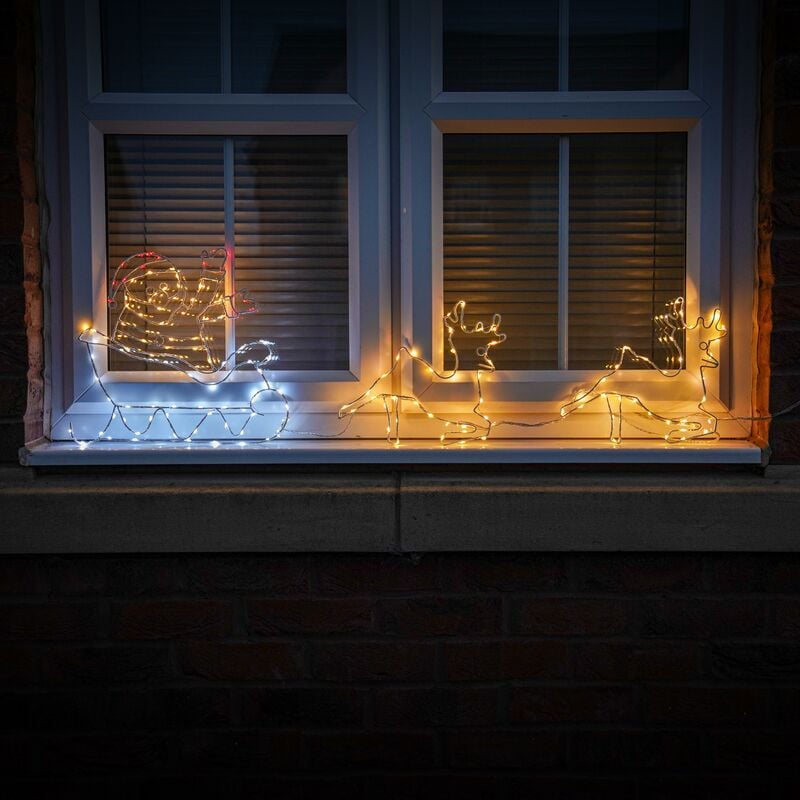 Image of 1.2m Santa and Sleigh led Flashing Christmas Silhouette Outdoor Home Window Decoration - Multi Colour