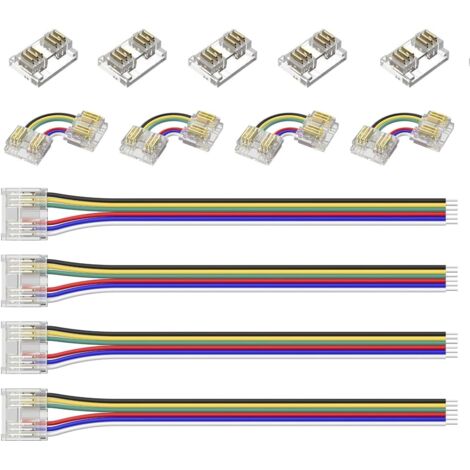 12mm 6-Pin RGB+CCT COB LED Connector Kit – 5pcs to-Strip, 4pcs L-Shaped Corner, 4pcs 10cm to-Wire Extension, Compatible with FCOB 6-Pin RGB+CCT LED Strips