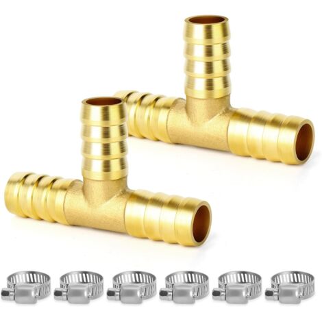 12mm Laiton 3-Way Tee Tuyau Barb Raccord（pack de 2） - 14mm x Barbe tuyau