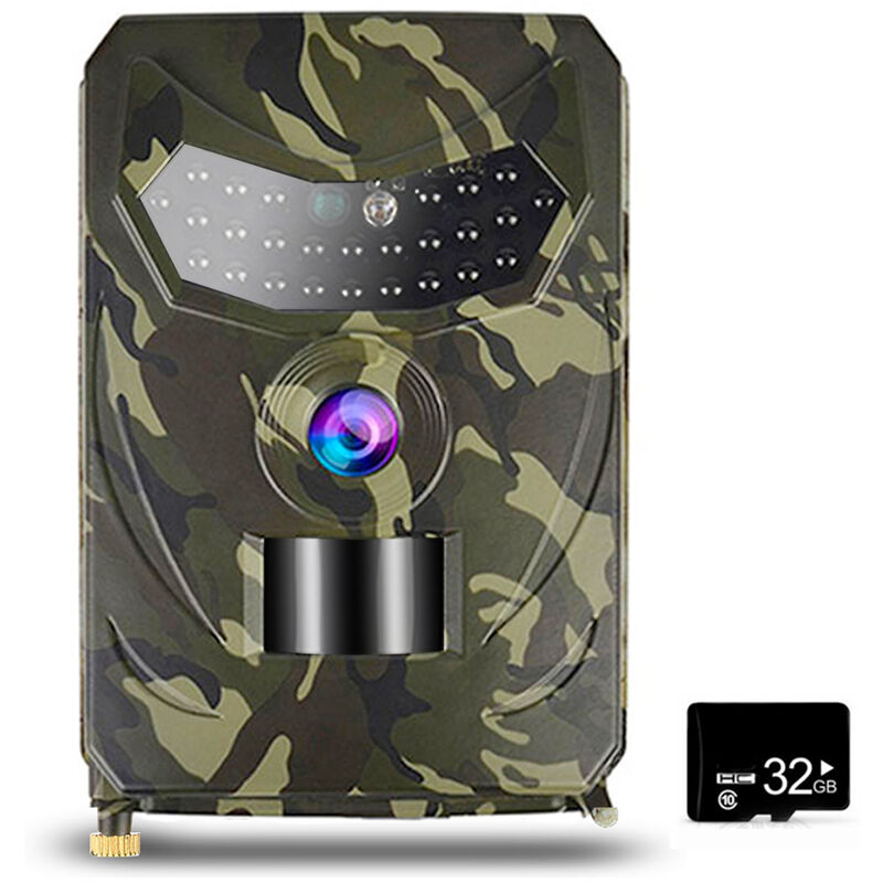 

12MP 1080P Trail Camera Camara de juego de caza con tarjeta MicroSD de 32GB Camara de exploracion de vida silvestre al aire libre con sensor PIR