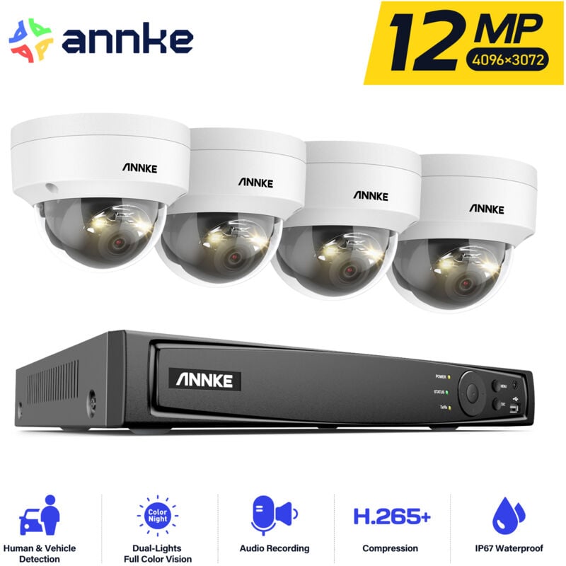 ANNKE 12MP PoE Kit de Vidéosurveillance Extérieur 8CH NVR Couleur Vision Nocturne Sécurité Double Lumière Intelligente Caméra Caméra de Surveillance