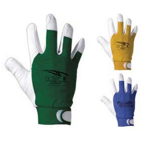 12PA GUANTI DA LAVORO PELLE FIORE OVINA DORSO COTONE - tg.10 blu