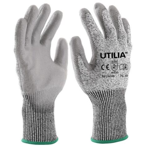 12PAIA GUANTI ANTITAGLIO IN NYLON/POLIURETANO Col. Grigio tg.10