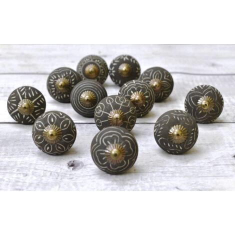12pc Rustic Matt Ceramic Knobs Cupboard Drawer Cabinet Furniture Handles Handmade Decorative