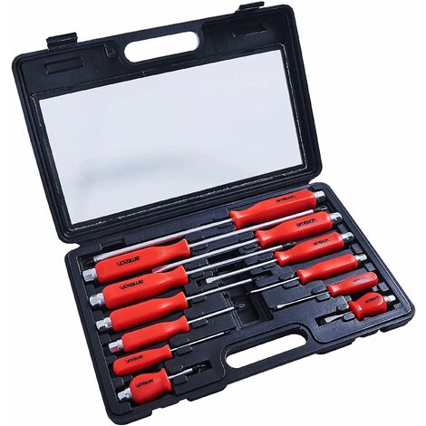 12pc Screwdriver Set Go Through Magnetic Phillips & Slotted Mechanics Case W5600