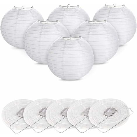 12pcs 16"(40cm) Lampion Papier Suspensions Ronde Blanc Décoration pour Mariage, Maison, Noël, Fête