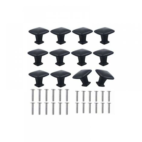 12pcs 30mm Black Square Cabinet Knobs Aluminum Alloy Modern Black Door Knob Kitchen Furniture Handle for Cabinet Drawer Sideboard Wardrobe Bedside Table with Screws