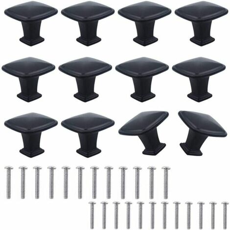 12pcs 30mm Boutons de Placard Carr&eacutes en Alliage d'aluminium Bouton de Porte Noir Moderne Poign&eacutee de Meuble Cuisine pour Cabinet Tiroir Buffet Armoire Table de Chevet avec 24pcs Vis - Noir