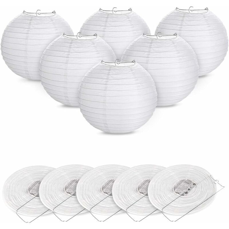 12PCS 6"(15cm) Lampion Papier Blanc Ronde Décoration pour Noël Mariage Anniversaire Fête