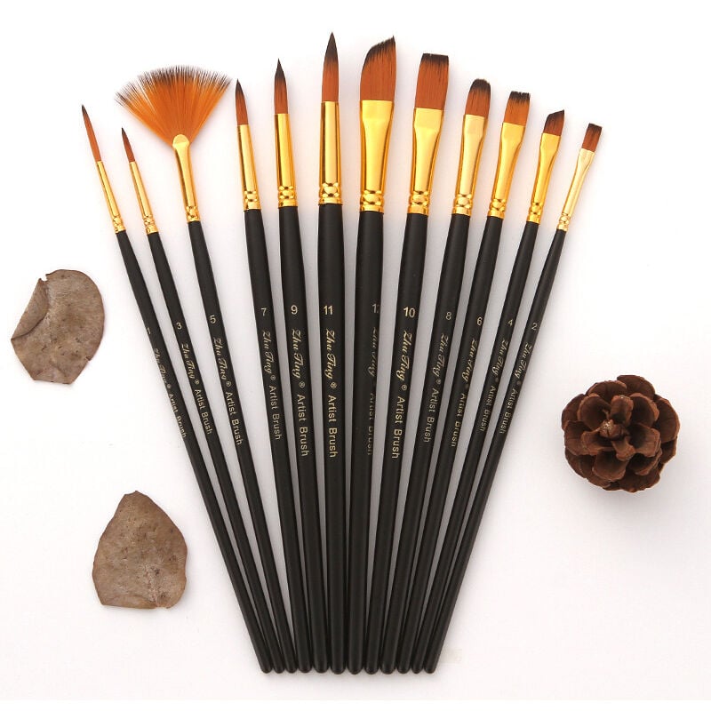 Tumalagia - 12pcs Acrylic Paint Brushes, Nylon Smooth Tip Artist Brushes for Acrylic Painting, Oil Painting, Watercolor and Gouache