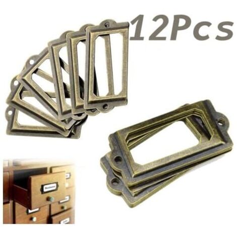 12pcs Antique Brass Box Label Furniture Handle Drawer Box Metal Frame Handle Business Card Holder MUMU