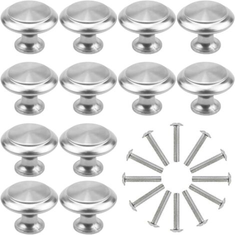 12PCS Argent Tiroir de Porte Poignée, 30mm Bouton de Meubles, Unique Trou Rond Boutons de Tiroir, Boutons de Porte, Poignées de Meuble pour Placard Armoire Cuisine, Chambre d'enfant