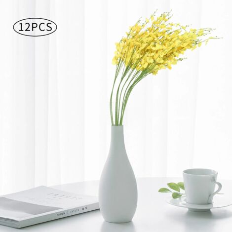 12pcs Artificial Dancing Orchids Fake Silk Long Stem Flowers in Bulk Yellow Decor