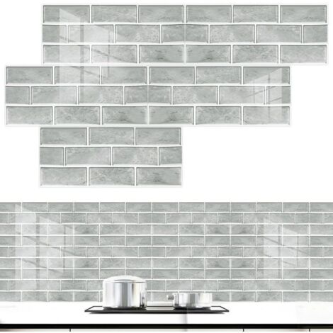 12PCS Autocollants pour Carrelage de Cuisine - Stickers Muraux Adhésifs en PVC Imitation Carrelage, Imperméables