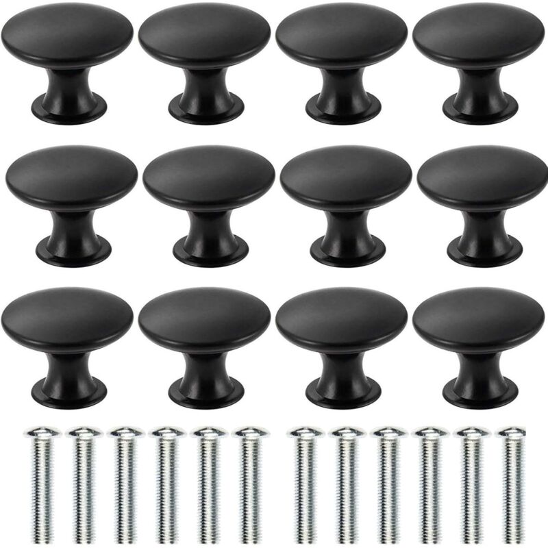 12PCS Black Drawer Door Handle, 30mm Furniture Knob, Single Hole Round Drawer Knobs, Door Knobs, Furniture Handles for Cupboard Cabinet Kitchen, Kids