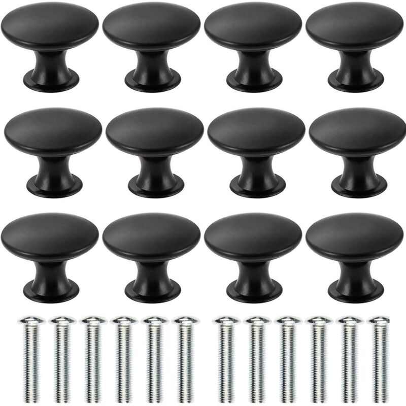 12PCS Black Drawer Door Handle, 30mm Furniture Knob, Single Round Hole Drawer Knobs, Door Knobs, Furniture Handles for Cupboard Cabinet Kitchen,