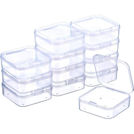 12pcs Boîte de rangement transparente en plastique pour perles avec couvercle à charnière, adaptée au rangement de perles et autres articles (2,12 x 2,12 x 0,79 pouces).