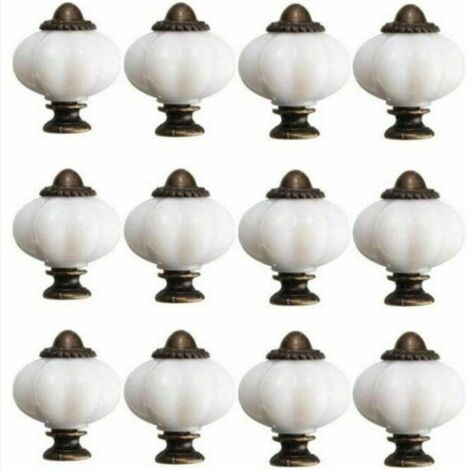 12pcs bouton de meuble 30mm boutons de porte de placard vintage bouton de porte en céramique avec 12 vis bouton de meuble en porcelaine blanche pour tiroir de meuble