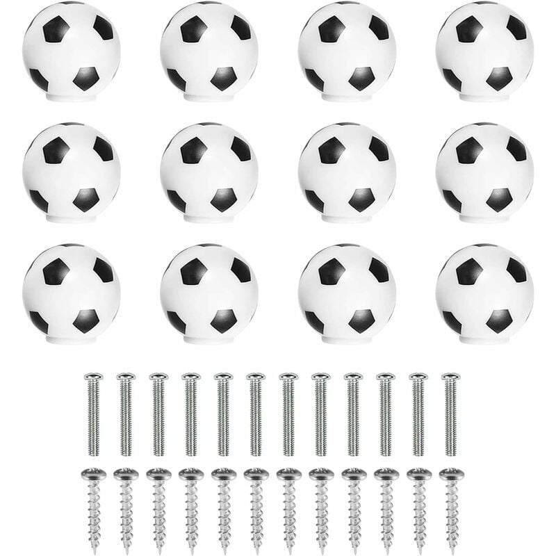 12PCS bouton de meuble,bouton de football enfant,avec 2 tailles de vis,poignée de meuble pour tiroir,armoire et penderie