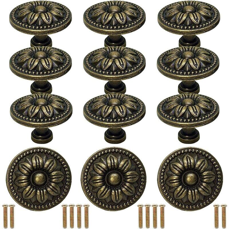 12pcs Bouton Tiroir Vintage avec Vis, Poignées de Meuble Cuisine Bouton Porte de Meuble de Pull Poignée, pour Commode Placard Armoire