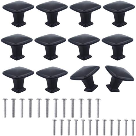 12pcs Boutons de Placard Carrés 30mm en Alliage, Poignées Noires Modernes pour Cuisine et Meubles