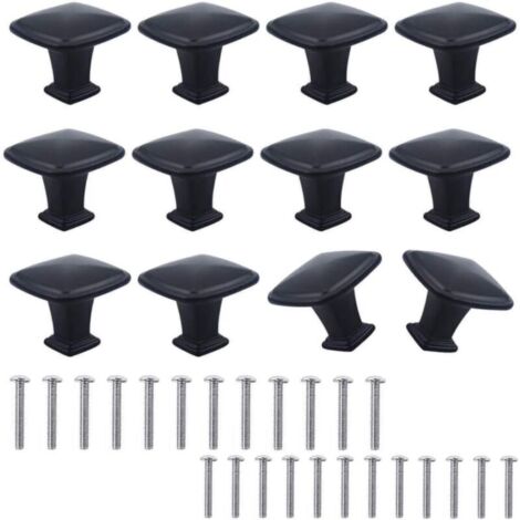 12pcs Boutons de Placard Carrés 30mm en Alliage, Poignées Noires Modernes pour Cuisine et Meubles