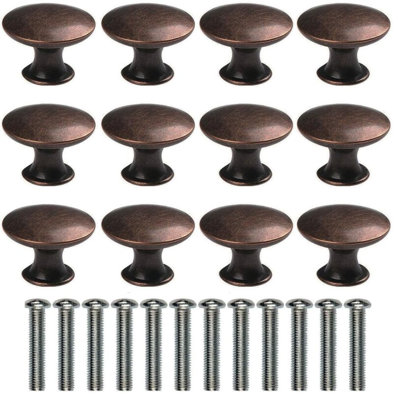 12PCS Boutons de Porte Ronde Poignées de Tiroir 30MM Tiroir de Porte Poignée en Aluminium pour Placards Armoire Cuisine - Rouge