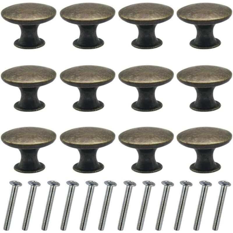 12pcs Boutons de Tiroirs Vintage 30mm, Poignées Ronde en Bronze pour Armoire et Table de Chevet