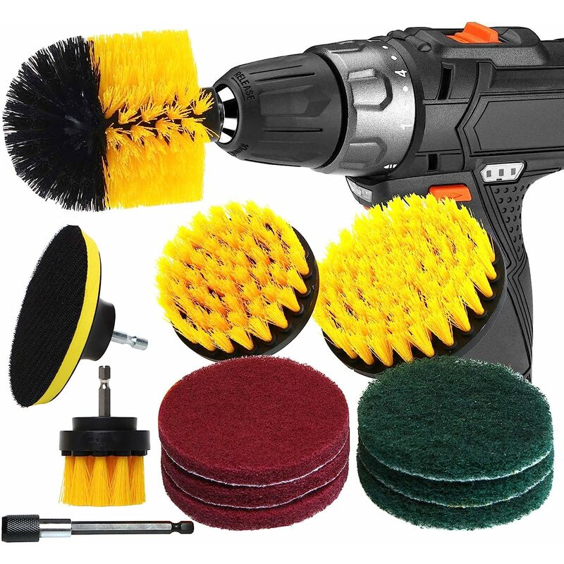 12pcs Brosse pour Perceuse et Tige d'Extension Métal Brosse Nettoyage de Perceuse Electrique Voiture Salle de bain Baignoire CuisiCarrelage Pneus