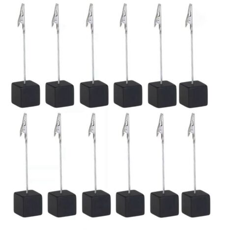 12PCS Card Holder Cube Pine Decorative Table Number Stand Memo Clip Holder for Bedside Decoration Black