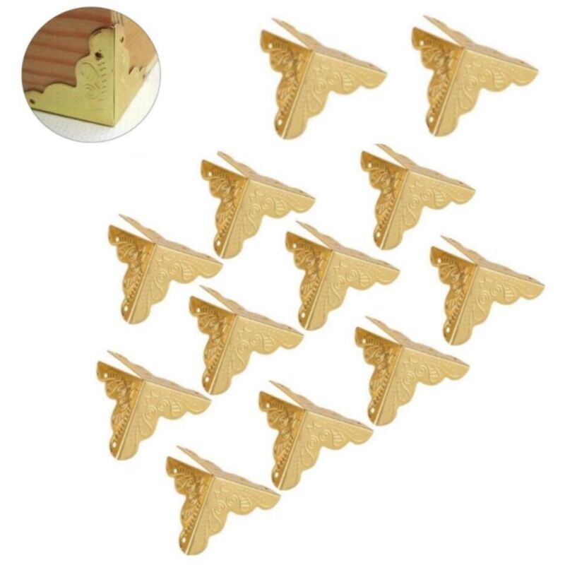 12pcs Corner Decorative Protectors for Metal Box Jewelry Gift Case, Desk Edge Safety Bumpers Iron Edge Cover Guard(Gold)