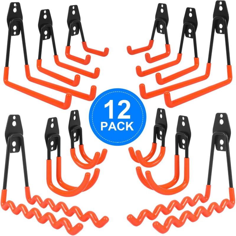 12Pcs Crochet Rangement Garage, Crochet Garage Avec Revêtement Anti-Dérapant, Crochets Muraux Garage Incluant Crochet Vague, Crochet j, Crochet