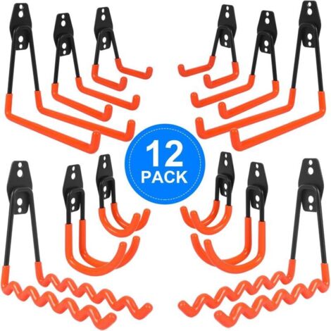 12Pcs Crochet Rangement Garage, Crochet Garage Avec Revêtement Anti-Dérapant, Crochets Muraux Garage Incluant Crochet Vague, Crochet J, Crochet Carré, Pour Outils Êlectriques, Vélos, Êchelle