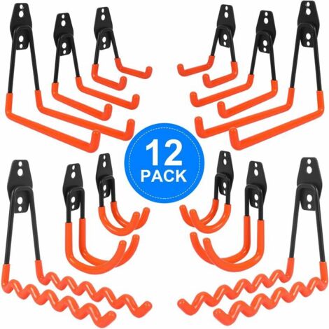 12Pcs Crochet Rangement Garage, Crochet Garage Avec Revêtement Anti-Dérapant, Crochets Muraux Garage Incluant Crochet Vague, Crochet J, Crochet Carré, Pour Outils Êlectriques, Vélos, Êchelle