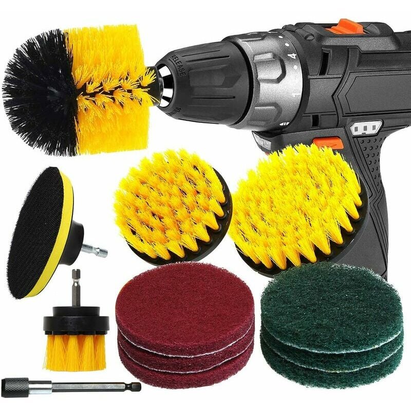 Hoopzi - 12pcs Drill Brush and Metal Extension Rod Brush Electric Drill Cleaning Car Bathroom Bathtub Kitchen Tile Window Tires