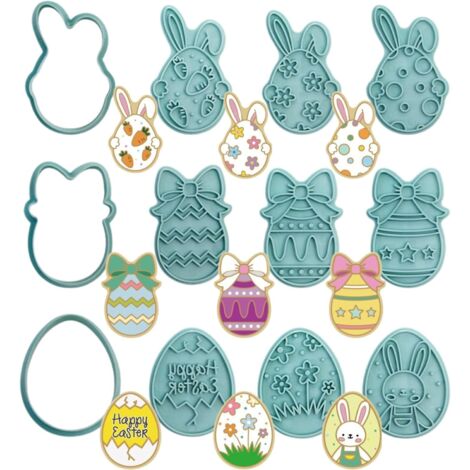 12pcs Easter Cookie Cutters – Egg Biscuit 3D Stamp Baking Accessories & Decoration
