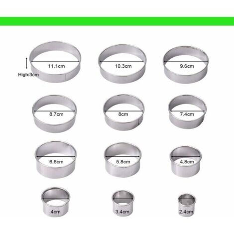 12PCS Emporte Piece Rond Cercle Patisserie Emporte pièces Cuisine pour Biscuits Pâtes à Sucre Gâteaux Emporte Piece Biscuit Cookie Cutter, Emporte Piece Patisserie en Acier Inoxydable,