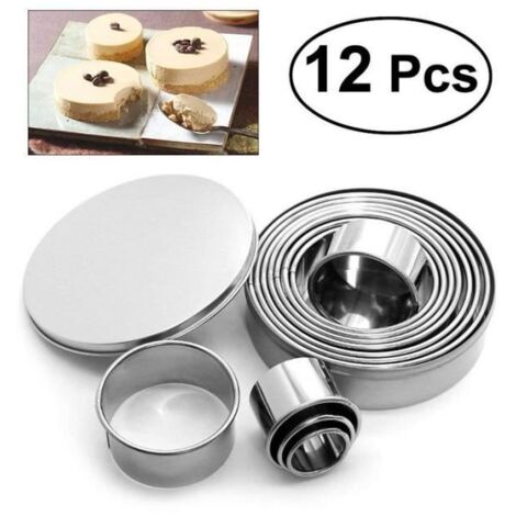 12pcs Emporte-pièces Rond en acier inoxydable pour Biscuits, Fondant, Donuts, Pâte, Muffins,gâteaux
