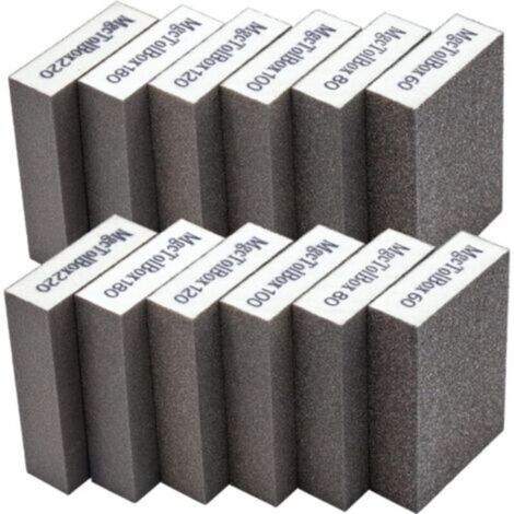 12pcs Éponge de ponçage, Cales à poncer kit Polissage Grain 60/80/100/120/180/220 spécifications lavables et réutilisables