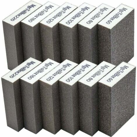 12pcs Éponge de ponçage, Cales à poncer kit Polissage Grain 60/80/100/120/180/220 spécifications lavables et réutilisables