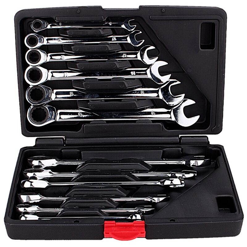 Image of Kkmoon - 12pcs Fixed Spanners Ratchet-Schraubenschlüssel Handwerkzeugsatz Kit 8-19mm