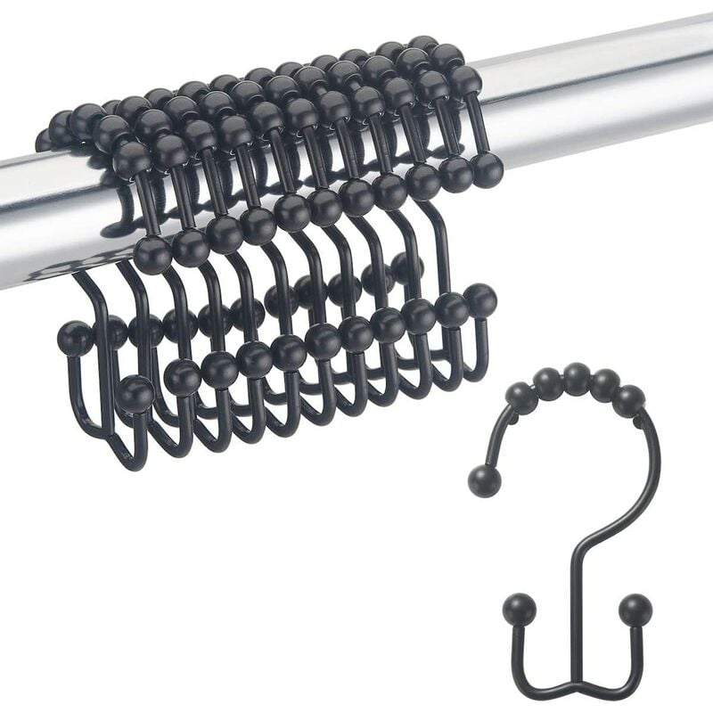 

12pcs Ganchos para cortina de ducha Anillos de cortina de ducha resistentes al óxido Rodillos de doble deslizamiento de metal Ganchos de ducha de