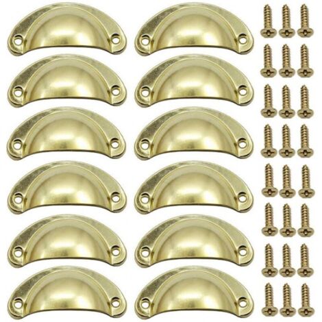 12PCS - Gold Retro Shell Door Handle 82mm Vintage Drawer Cabinet Handle with Screws