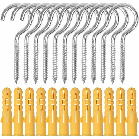 12pcs Grand Crochet à Oeil Visser, M6 X 90mm Crochets Piton à Visser en Acier Inoxydable, Crochets à Vis de Plafond à Vis avec Tubes D'extension Pour Paniers Suspendus, Tasses, Mur, Jardin (A)