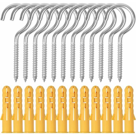 12pcs Grand Crochet à Oeil Visser,T-Audace M6 X 90mm Crochets Piton à Visser en Acier Inoxydable, Crochets à Vis de Plafond à Vis avec Tubes D'extension Pour Paniers Suspendus, Tasses, Mur, Jardin