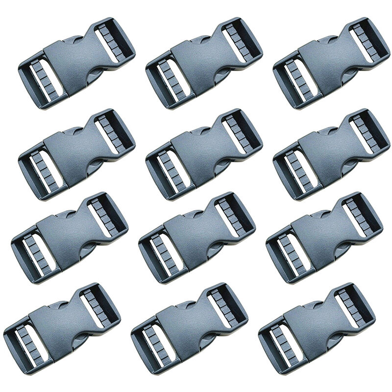 

12pcs hebillas de plastico de doble liberacion correas Clips de hebilla para mochila maleta al aire libre, Negro