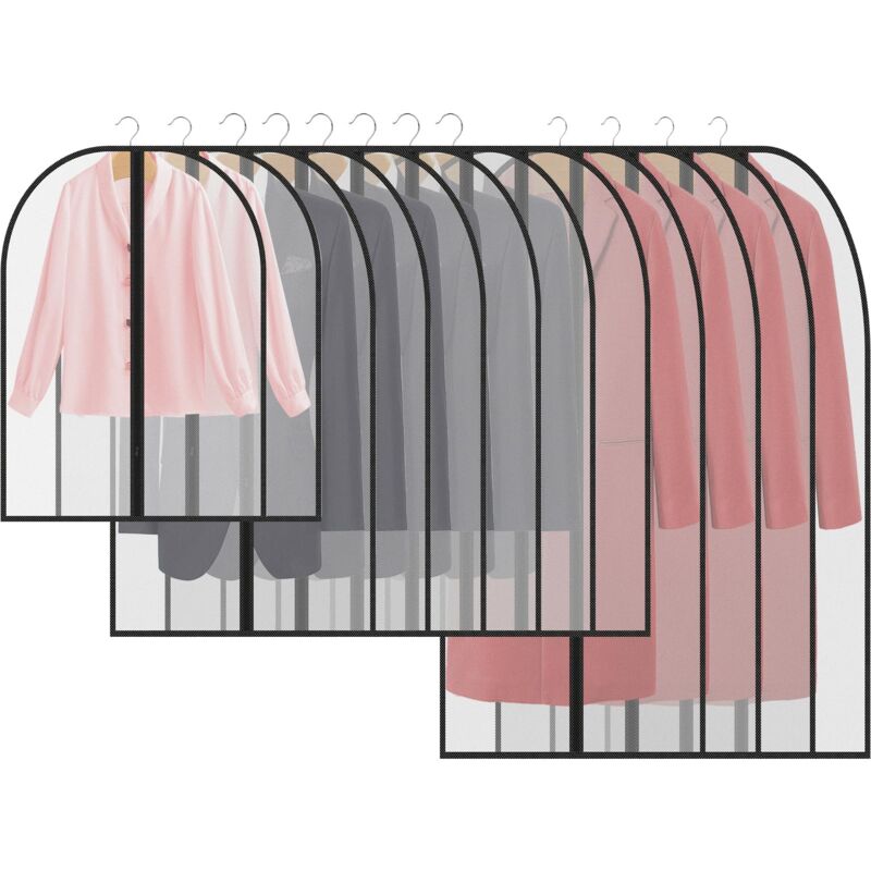 12pcs Housses de Vêtements, Anti-poussière Housse de Protection Transparents Housse Vetements à Suspendre avce Zip, Housse Costume, Protection des